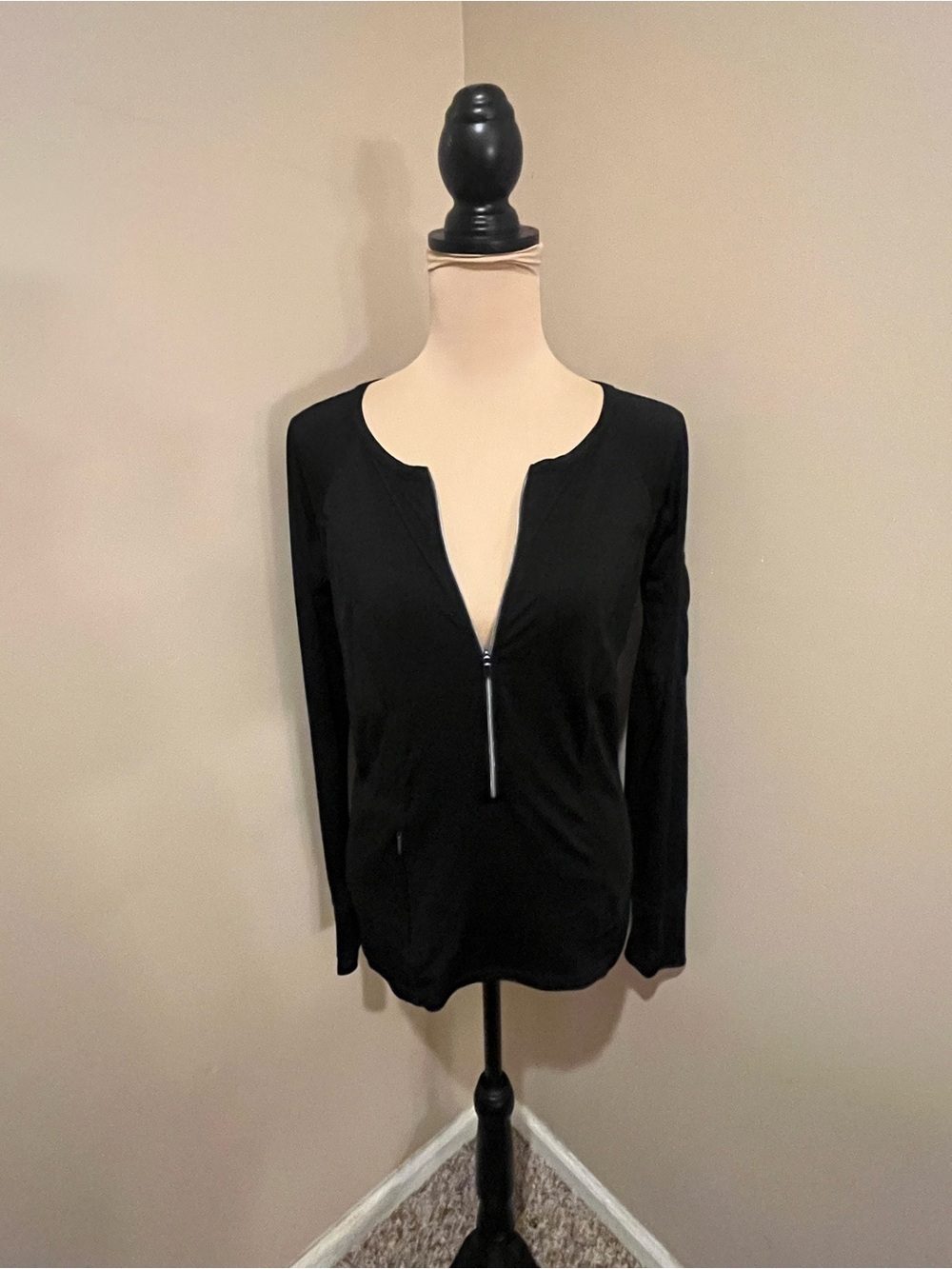 Athleta Black Long-Sleeve Zip Front Performance Top